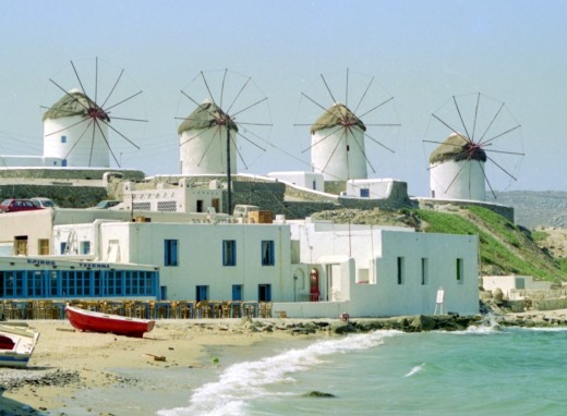 The famous windmills in Mykonos, Greece 1994