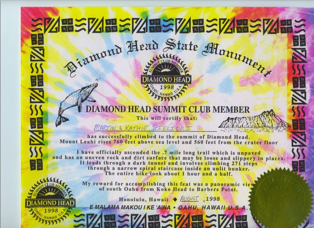 Diamond Head certificate 1998